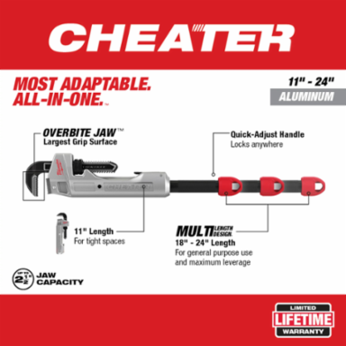 CHEATER Adaptable Aluminum Pipe Wrench, 17.13 Inch Length, 2.5 in Jaw Capacity