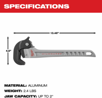 14 Inch Aluminum Self-Adjusting Pipe Wrench, 3/8 to 2 Inch Jaw Capacity