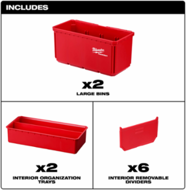Large Bin Set for PACKOUTTM 8 Inch x 7.3 Inch, Impact Resistant, Includes (2) Trays