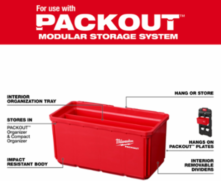 Large Bin Set for PACKOUTTM 8 Inch x 7.3 Inch, Impact Resistant, Includes (2) Trays