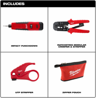 Twisted Pair Install Kit - 4 Piece Set with Crimper, Punchdown, UTP Stripper