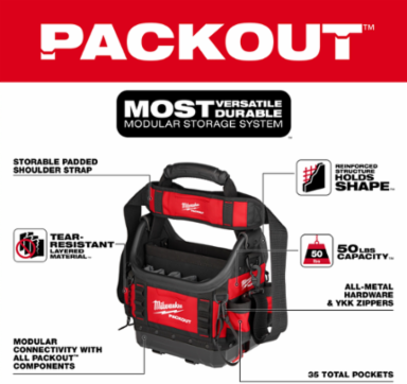 PACKOUT 10 Inch Structured Tote, 50lbs Capacity, 35 Pockets, Durable Ballistic Material