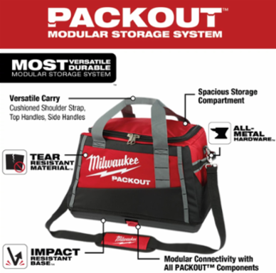 20 Inch PACKOUT Tool Bag - Tear Resistant 1680D, Soft Sided, Red/Black