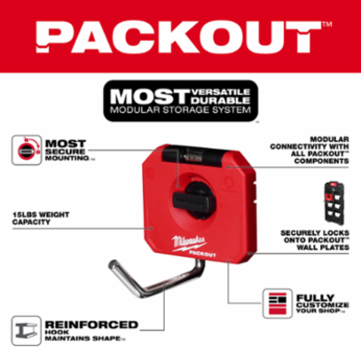 PACKOUT™ 4 Inch Single Straight Hook, 15 lbs Capacity, Metal Reinforced