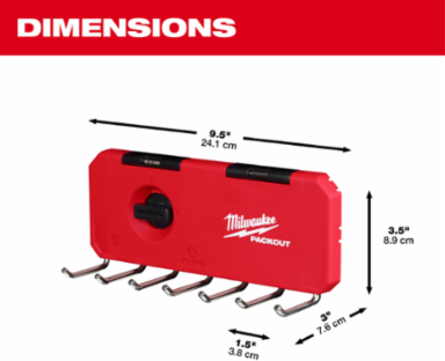 PACKOUT 7-Hook Rack, 25 lbs Capacity, 3" x 9.5" x 3.5" Dimensions