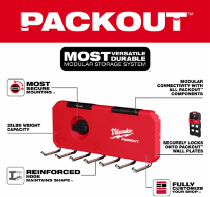 PACKOUT 7-Hook Rack, 25 lbs Capacity, 3" x 9.5" x 3.5" Dimensions