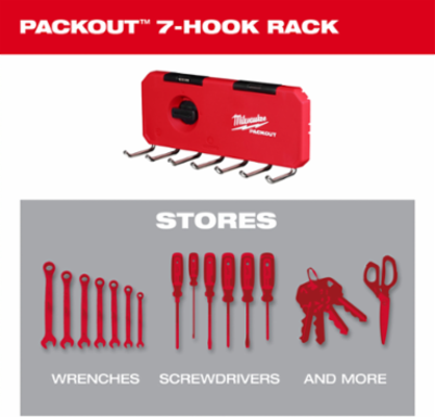 PACKOUT 7-Hook Rack, 25 lbs Capacity, 3" x 9.5" x 3.5" Dimensions