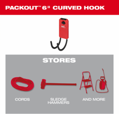 PACKOUT™ 6 Inch Curved Hook, 25lbs Weight Capacity, Reinforced Design