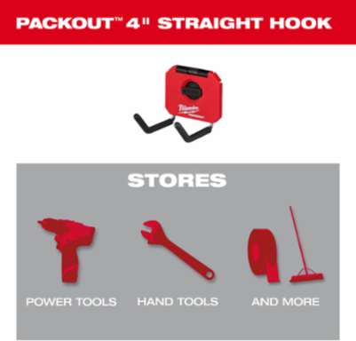 PACKOUT 4 Inch Straight Hook - 15 lbs Capacity, Reinforced, Modular Storage