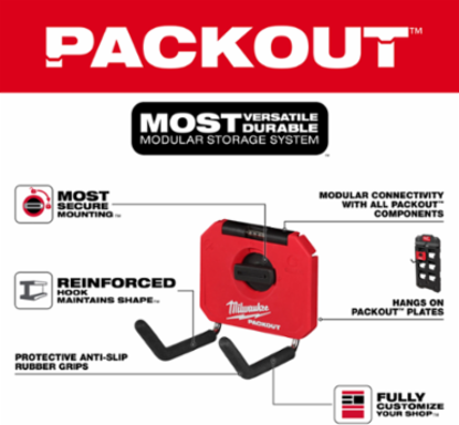 PACKOUT 4 Inch Straight Hook - 15 lbs Capacity, Reinforced, Modular Storage