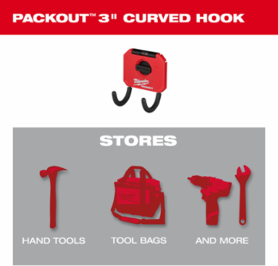 PACKOUT™ 3 Inch Curved Hook with 15 lbs Weight Capacity, Reinforced Design