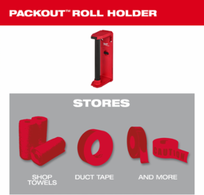 PACKOUT™ Roll Holder, Wall-Mounted, 15 lbs Weight Capacity, L 6.5" x W 3.6" x H 13"