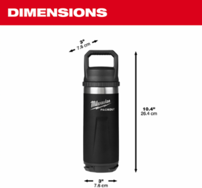 PACKOUT™ 18oz Insulated Bottle - Black, Double Wall Vacuum Insulation, Leakproof Chug Lid