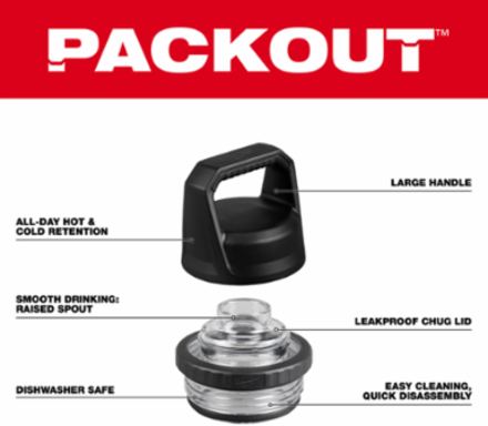 PACKOUTTM Chug Lid, 3.10 Inch Diameter, 4 Inch Height, Leakproof