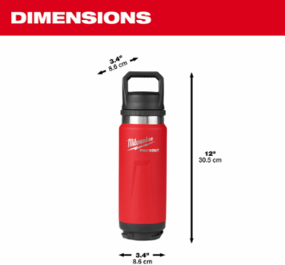 PACKOUT™ 24oz Insulated Bottle with Chug Lid, Red, Impact Resistant, Double Wall Vacuum Insulation