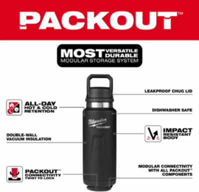 PACKOUT™ Insulated Bottle 36oz with Leakproof Chug Lid, Black