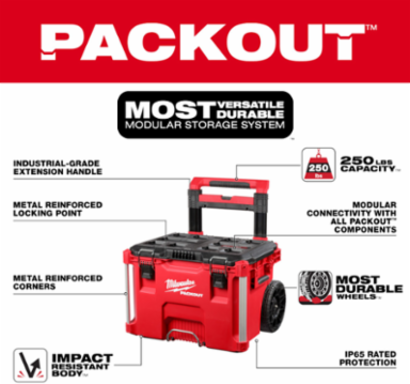 PACKOUT Rolling Tool Box, 250 lbs Capacity, 18.9 Inch Height, Red