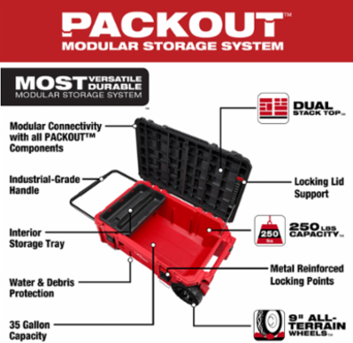 PACKOUT Rolling Tool Chest, 250 lbs Capacity, 35 Gallon, 9" Wheels