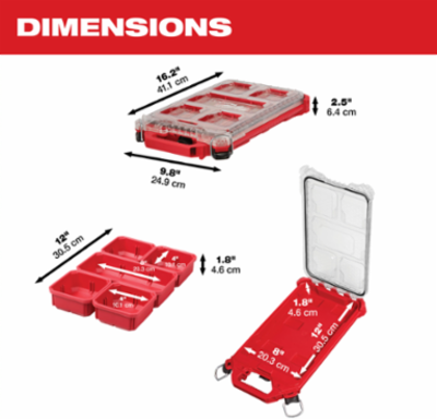 PACKOUT Compact Low-Profile Organizer with 5 Removable Bins, 16.38 Inch Depth, 2.52 Inch Height
