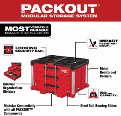 PACKOUT 3-Drawer Tool Box, 50lbs Capacity, 14.3 Inch Height, Impact Resistant