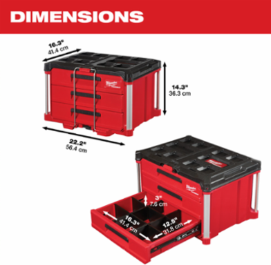 PACKOUT 3-Drawer Tool Box, 50lbs Capacity, 14.3 Inch Height, Impact Resistant