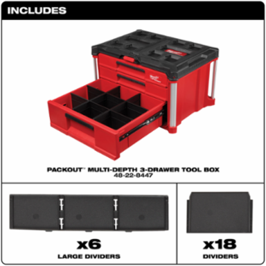 PACKOUT™ Multi-Depth Tool Box, 3 Drawers, 50 lbs Capacity, 22.2 Inch Width, Impact Resistant