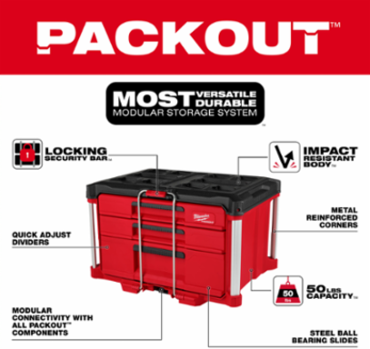 PACKOUT™ Multi-Depth Tool Box, 3 Drawers, 50 lbs Capacity, 22.2 Inch Width, Impact Resistant
