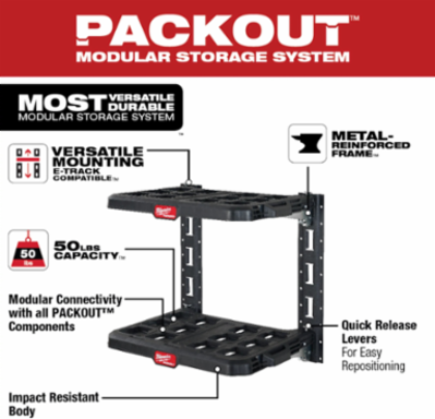 PACKOUT™ Racking Kit, 22.3 Inch Width, 50lbs Shelf Capacity, Includes E-Track