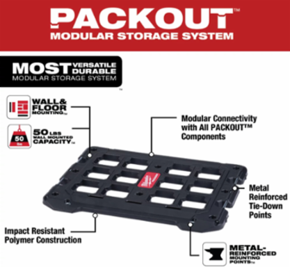 PACKOUT™ Mounting Plate, Impact Resistant Polymer, 50 lbs Wall Capacity, 100 lbs Floor Capacity, 18.4 Inch Width, 23.4 Inch Length