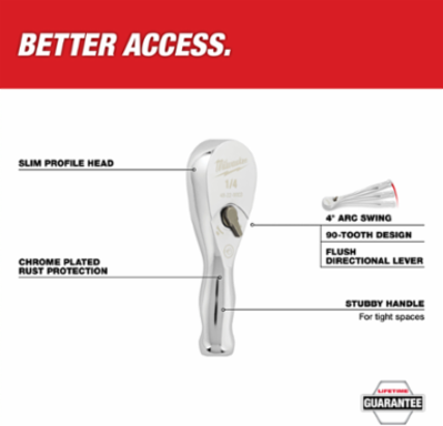 1/4 Inch Drive 3 Inch Ratchet, Chrome Vanadium Steel, 90 Tooth Count, Lifetime Guarantee
