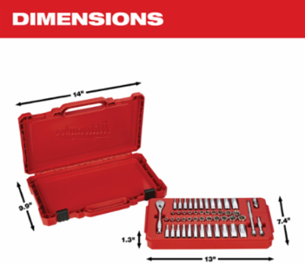 1/4 Inch Drive 50 Piece Ratchet & Socket Set with Slim Profile and 90-Tooth Design