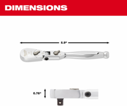 1/4 Inch Drive 6 Inch Flex Head Ratchet with 90 Tooth and 4° Arc Swing