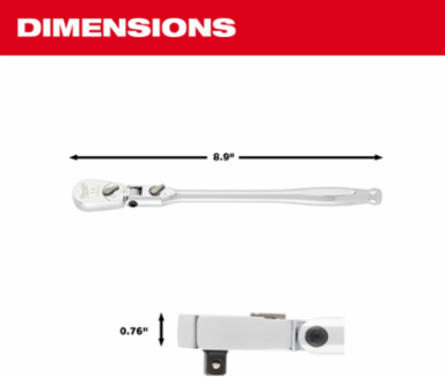 1/4 Inch Drive 9 Inch Flex Head Ratchet, Chrome Vanadium Steel, 90 Tooth