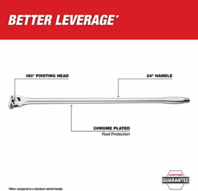 1/2 Inch Drive Breaker Bar, 24 Inch Alloy Steel with 180 Swivel Head