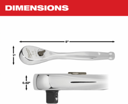 1/4 Inch Drive Ratchet, 90-Tooth, 6 Inch Length, Chrome Finish