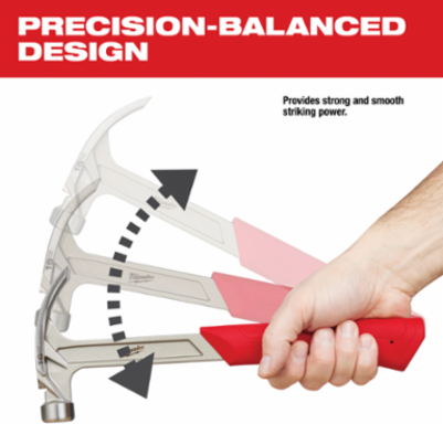 16oz Smooth Face Hybrid Claw Hammer, I-Beam Handle, SHOCKSHIELD™ Grip