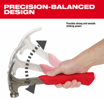 12oz Smooth Face Hybrid Claw Hammer, I-Beam Handle, Vibration Reducing Grip