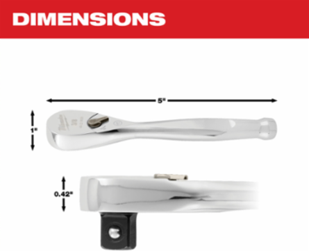 3/8 Inch Drive Stubby Ratchet, 5 Inch Length, 90-Tooth Design, Chrome Finish