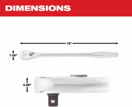 3/8 Inch Drive 12 Inch Ratchet, 90 Tooth, Chrome Vanadium Steel