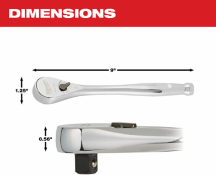 3/8 Inch Drive Ratchet, 90-Tooth, Chrome Finish, 8.5 Inch Length