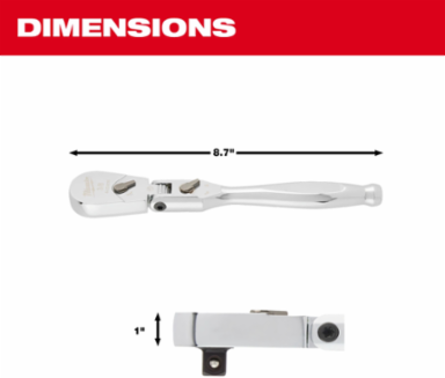 3/8 Inch Drive 9 Inch Flex Head Ratchet, Chrome Vanadium Steel, 90-Tooth Design