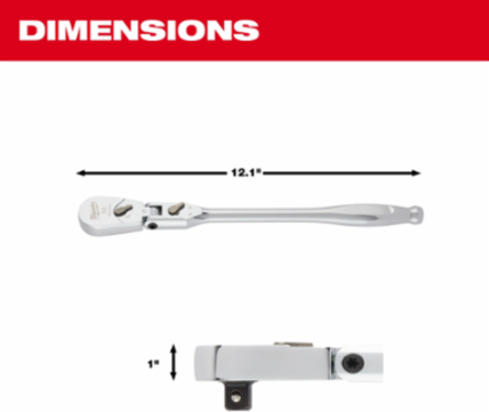 3/8 Inch Drive 12 Inch Flex Head Ratchet, 90-Tooth, Chrome Vanadium Steel