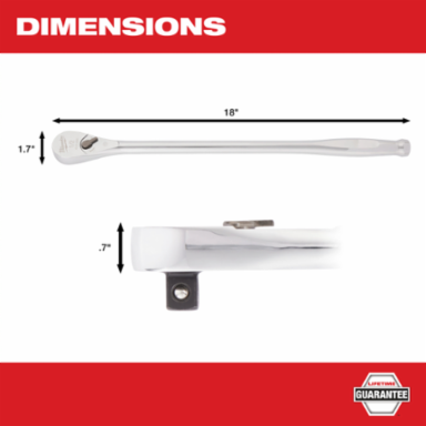 1/2 Inch Drive 18 Inch Ratchet, Chrome Vanadium Steel, 90 Tooth Design