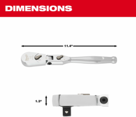 1/2 Inch Drive 11 Inch Flex Head Ratchet with 90-Tooth Design