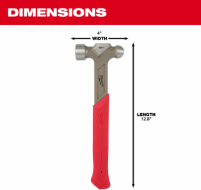 16oz Steel Ball Peen Hammer with 11 Inch Handle and Vibration Reduction Grip