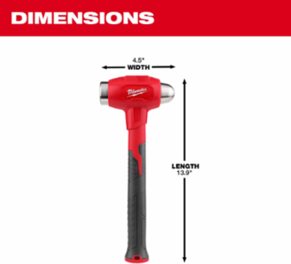32oz Dead Blow Ball Peen Hammer, 11 Inch Handle, Steel Shot, Anti-Slip Grip