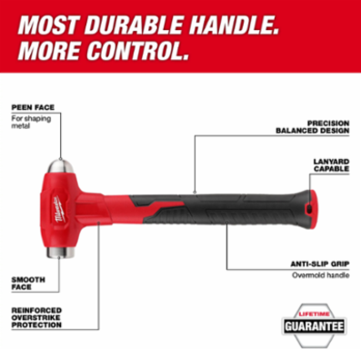 32oz Dead Blow Ball Peen Hammer, 11 Inch Handle, Steel Shot, Anti-Slip Grip