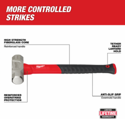 2.5lb Fiberglass Engineer Hammer, 15 Inch Handle, Smooth Face