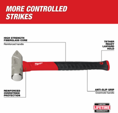 2.5lb Fiberglass Cross Peen Hammer with 15 Inch Handle, Anti-Slip Grip