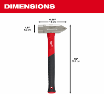 4lb Fiberglass Cross Peen Hammer with Anti-Slip Grip, 15 Inch Handle